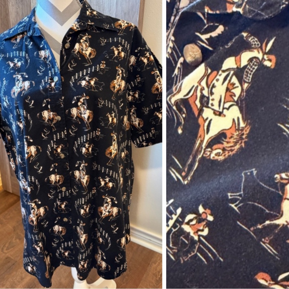 Vintage 90s Roper Western Cowboy Rodeo Print Shirt 100% Cotton men’s 1X Women 2X